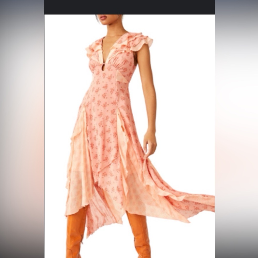 Free People Joaquin Floral Ruffle Plunge Dress